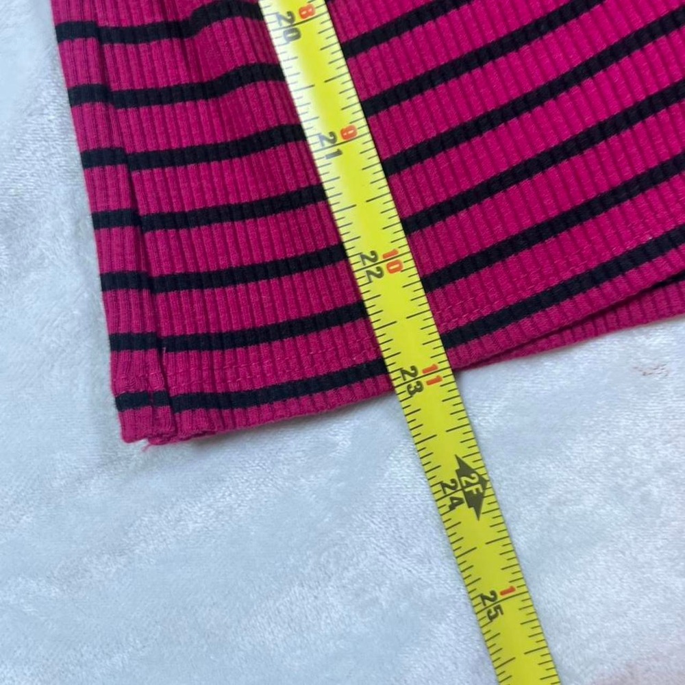 Express Womens Magenta Black Striped Ribbed Wrap Side Tie Tank Top Med NWT - Picture 8 of 8